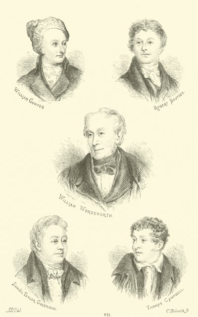 William Cowper, Robert Southey, William Wordsworth, Samuel Taylor Goleridge, Thomas Campbell by English School