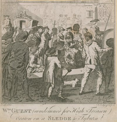 Vatana ihanetten mahkûm edilen William Guest, bir kızakla Tyburn