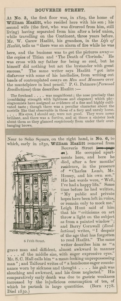 William Hazlitt ve 6 Frith Caddesi by English School