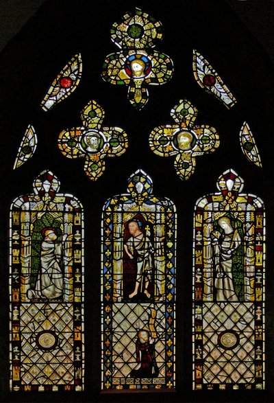 Aziz Thomas, İsa, Aziz John ve bağışçıyı gösteren n2 penceresi by English School