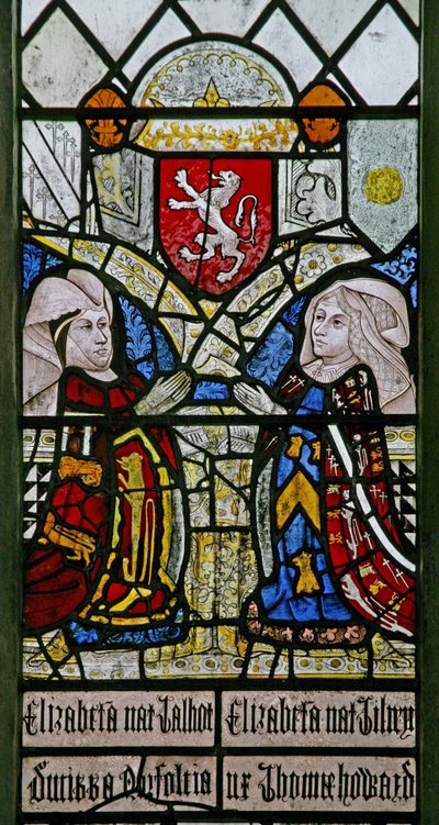 Yukarıdaki Mowbray ailesinin arması ile Norfolk Düşesi Elizabeth Talbot ve Surrey Kontesi Elizabeth Tilney