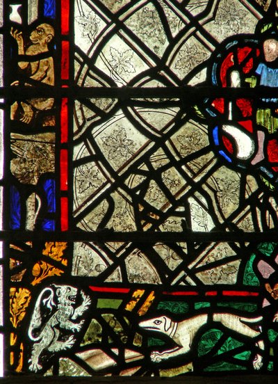 Maymun, aslan ve tazı ile bir bordür panelini gösteren pencere w40; grisaille by English School