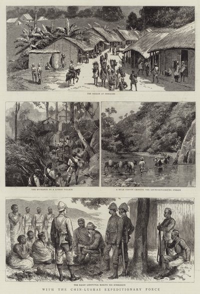 Chin-Lushai Seferi Kuvvetleri ile (gravür) by English School