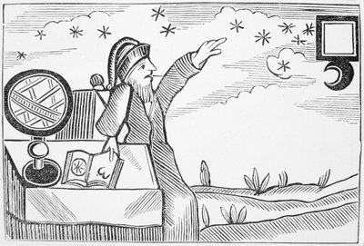 Ay ve Yıldızlara Danışan Sihirbaz, ezoterik üzerine bir kitap koleksiyonundan çizim by English School