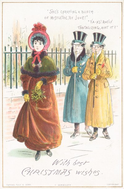 Bir demet ökseotu taşıyan kadın, Noel kartı by English School