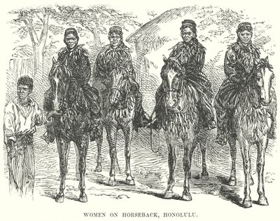 At Sırtında Kadın, Honolulu (gravür) by English School