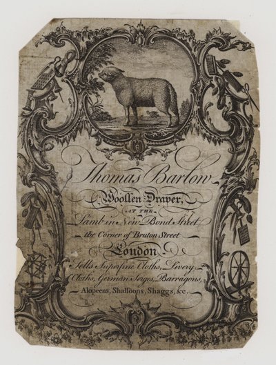 Yün perdeler, Thomas Barton, ticari kart by English School