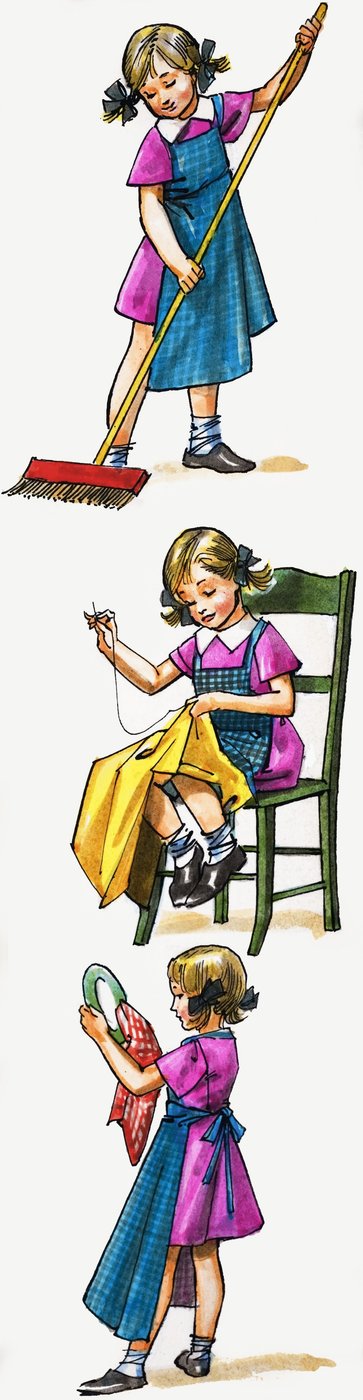 Genç kız temizlik ve toplama by English School