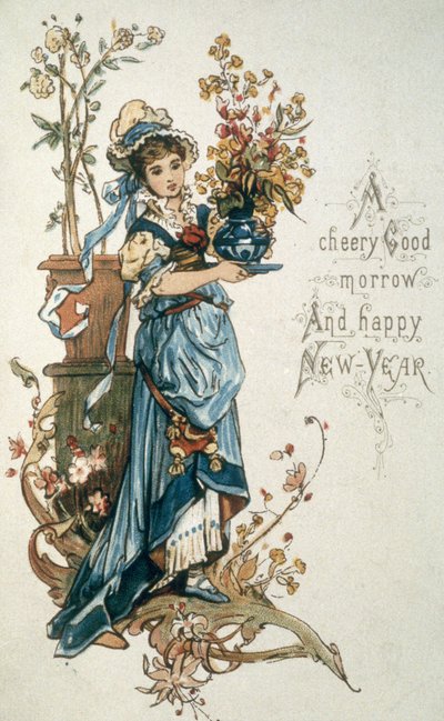 Mavili genç kız sana çok mutlu bir Noel ve yeni yıl dilemek için, c.1900 by English School