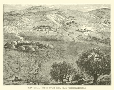 Pietermaritzburg yakınlarındaki Zwart Kop yönetimindeki Zulu Kraals by English School