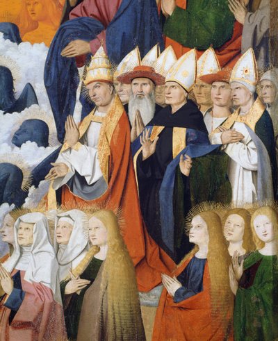 Azizler ve piskoposlar, Bakire Taç Giyme Töreni'nden detay by Enguerrand Quarton