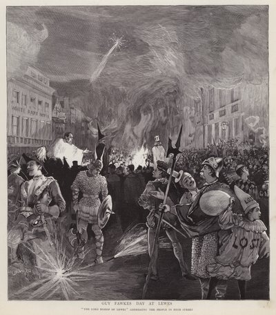 Guy Fawkes Günü alayı, Lewes, Sussex, 5 Kasım 1892 (lito) by Enoch Ward