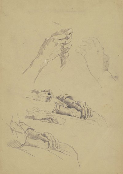 Altı El Çalışması, c.1870-90 (kahverengi dokuma kağıt üzerinde grafit ve tebeşir) by Enoch Wood Perry
