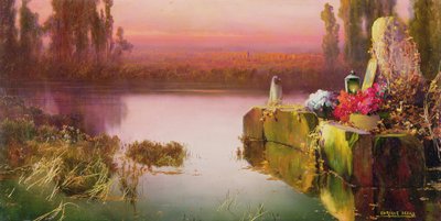Gün batımında sular altında kalan kalıntılar, 1898 dolayları (tuval üzerine yağlı boya) by Enrique Serra