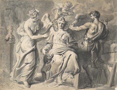 Üç Başlı Figürde İsis ve Geometri ile Bir Sanat Alegorisi..., 17. Yüzyıl by Erasmus Quellinus