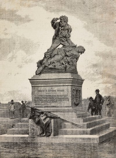 Enrico (1840-1867) ve Giovanni Cairoli (1842-1869) Anıtı, İtalyan vatanseverler, heykeltıraş Ercole Rosa'nın (1846-1893) bronz grubu, Pincian Tepesi'nde, Roma, İtalya by Ercole Rosa