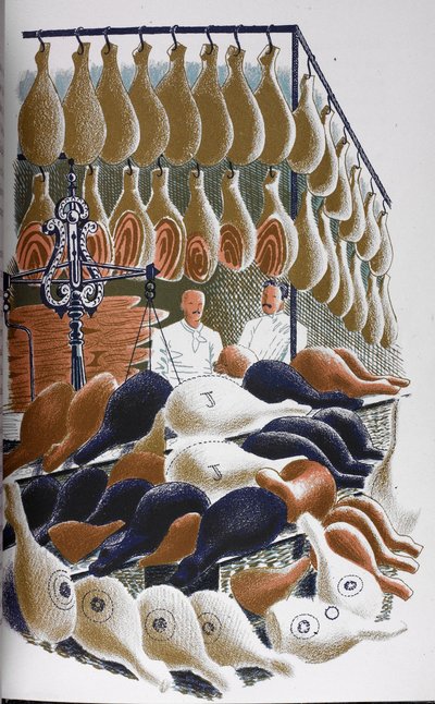 Bir kasap dükkanının içinden bir görünüm. by Eric Ravilious