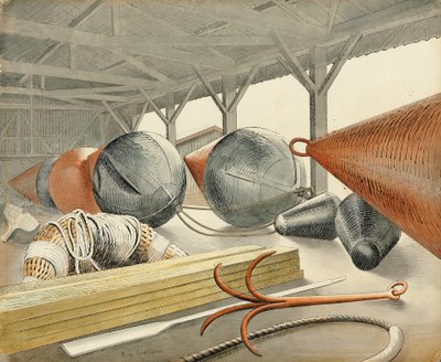 Şamandıralar ve Kanca, 1933 by Eric Ravilious