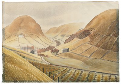 Mısır Tarlaları ve Çiftlikler - Hill Farm, Capel-y ffin, Galler, 1938 by Eric Ravilious