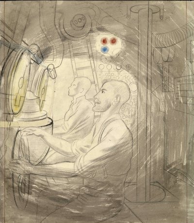 Bir denizaltının dalış kontrol odası. Eric Ravilious