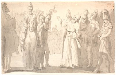 Romalı askerler arasında kutsal, boynuzlu bir adamla figüratif sahne by Erik Pauelsen