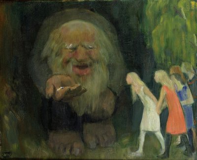 Trol kızları altınla cezbetti (tuval üzerine yağlı boya) by Erik Theodor Werenskiold