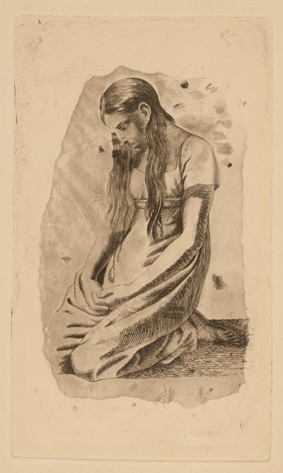 diz çökmüş genç kız by Erling Eckersberg