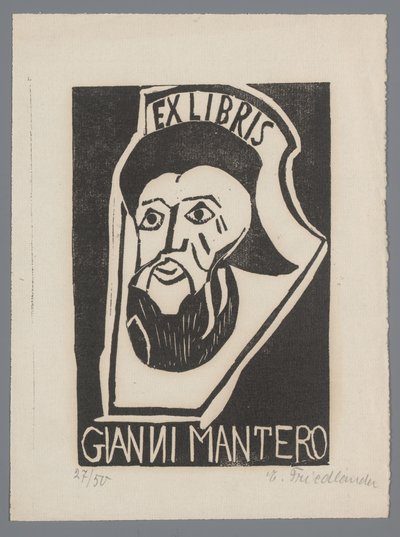 Ekslibris van Gianni Mantero by Erna Levy Friedländer (signed by artist)