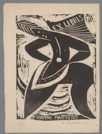 Ekslibris van Gianni Mantero by Erna Levy Friedländer (signed by artist)