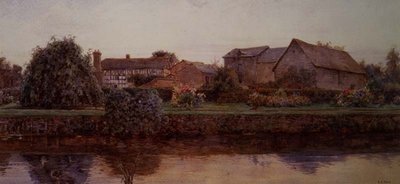 Nehir Kenarında Bir Ev ve Çiftlik Binaları by Ernest Arthur Rowe