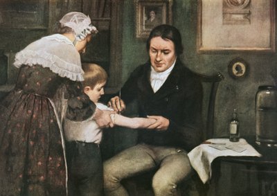 Dr Edward Jenner (1749-1823), çiçek hastalığına karşı ilk aşısını sekiz yaşındaki James Phipps üzerinde yapıyor, 14 Mayıs by Ernest Board