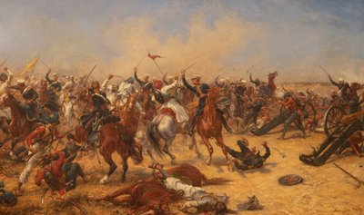 Moodkee Savaşı 18 Aralık 1845, c.1890 (Tuval üzerine yağlıboya) by Ernest Crofts