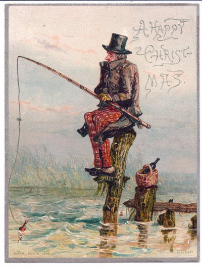 Bir ağaç kütüğünün üzerinde oturan Viktorya dönemine ait bir Noel kartı, c.1880 by Ernest Henry Griset