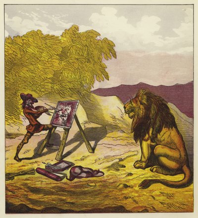 John Bold aslanı resmediyor by Ernest Henry Griset