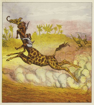 Cesur Kardeşler, bir zürafaya binerek gorillerden kaçar by Ernest Henry Griset