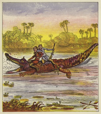 The Brothers Bold travelling on the Nile by crocodile  by Ernest Henry Griset