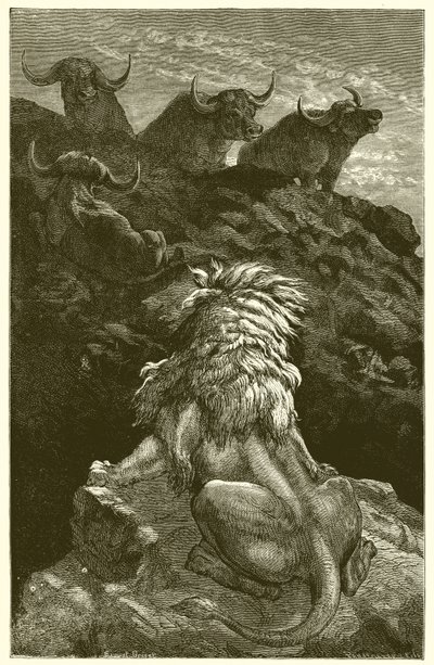Aslan ve Dört Boğa by Ernest Henry Griset