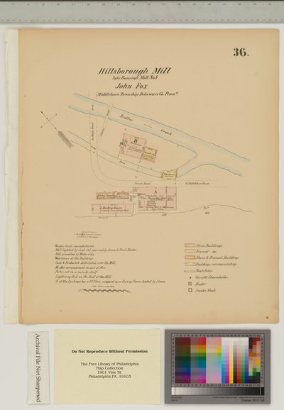 Hillsborough Mill için plan, Middletown Township, Delware, 'Hexamer General Surveys'den çizim (kağıt üzerinde yıkamalı kalem ve mürekkep) by Ernest Hexamer