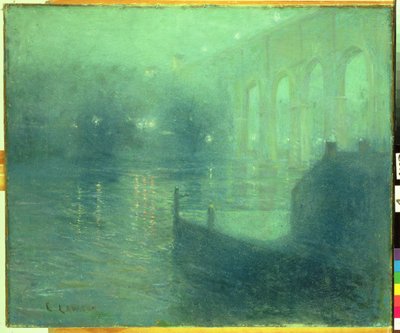Harlem Nehri Geceleri, Mavi Yansıma (tuval üzerine yağlı boya) by Ernest Lawson