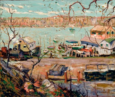 Nehir Manzarası – Tekneler ve Evler by Ernest Lawson