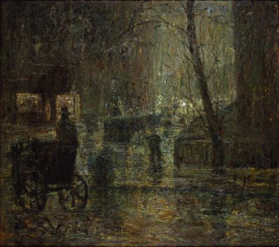 Islak Gece, Gramercy Parkı (Yağmur Sonrası, Nocturne) by Ernest Lawson