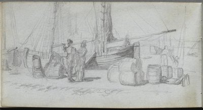 Eskiz defteri, sayfa 50: Tekneler, Figürler, Sahilde Kargo by Ernest Meissonier