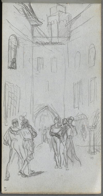 Eskiz defteri, sayfa 63: Avludaki Figürler. by Jean Louis Ernest Meissonier