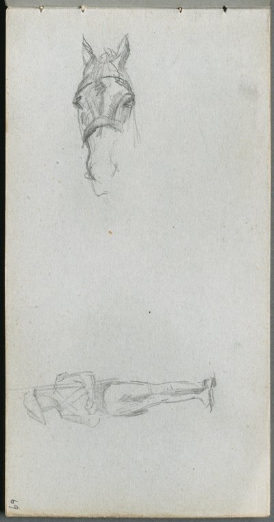 Eskiz defteri, sayfa 69: Bir El, Bir At ve Bir Figürün Çalışması. by Jean Louis Ernest Meissonier