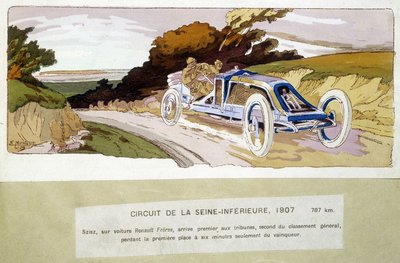 Circuit de la Seine-Inèrieure, Szisz otomobili ile Renault Frères tribünlerde birinci, genel klasmanda ikinci oldu ve kazanandan sadece altı dakika sonra birinciliği kaybetti by Ernest Montaut