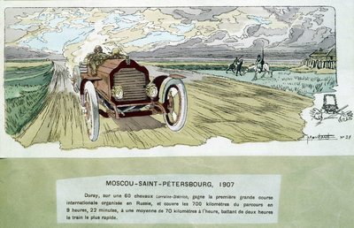 Motor yarışı: Moskova - St Petersburg, yaklaşık 1900 - Ernest Montaut (1878-1909) tarafından çizim. by Ernest Montaut
