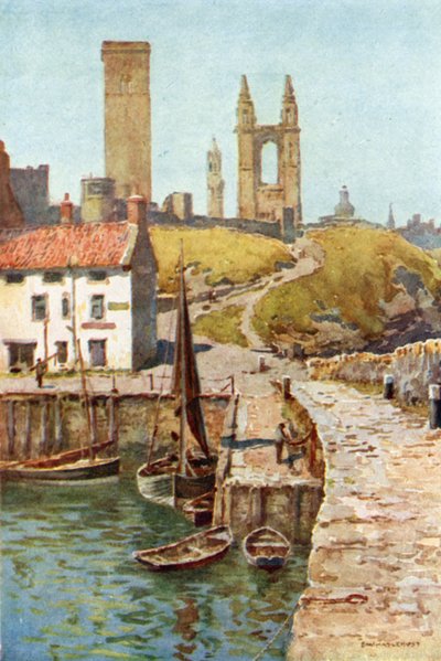 Katedral Harabeleri, St. Andrews, Limandan (renkli taş) by Ernest William Haslehust