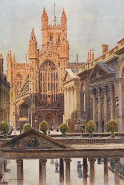 The Grand Pump-Room ve Abbey, Bath (renkli taş) by Ernest William Haslehust
