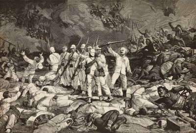 Dogali Muharebesi, hayatta kalan son kişiler silahlarını sunuyor, düşmüşleri selamlıyor, Eritre Savaşı, Ernesto Mancastroppa ve Cantagalli