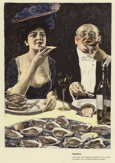 Bir restoranda istiridye yemek (renkli taş) by Ernst (after) Heilemann